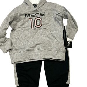 Messi #10 Gray Kids Hoodie and Black Pants Set 12 months